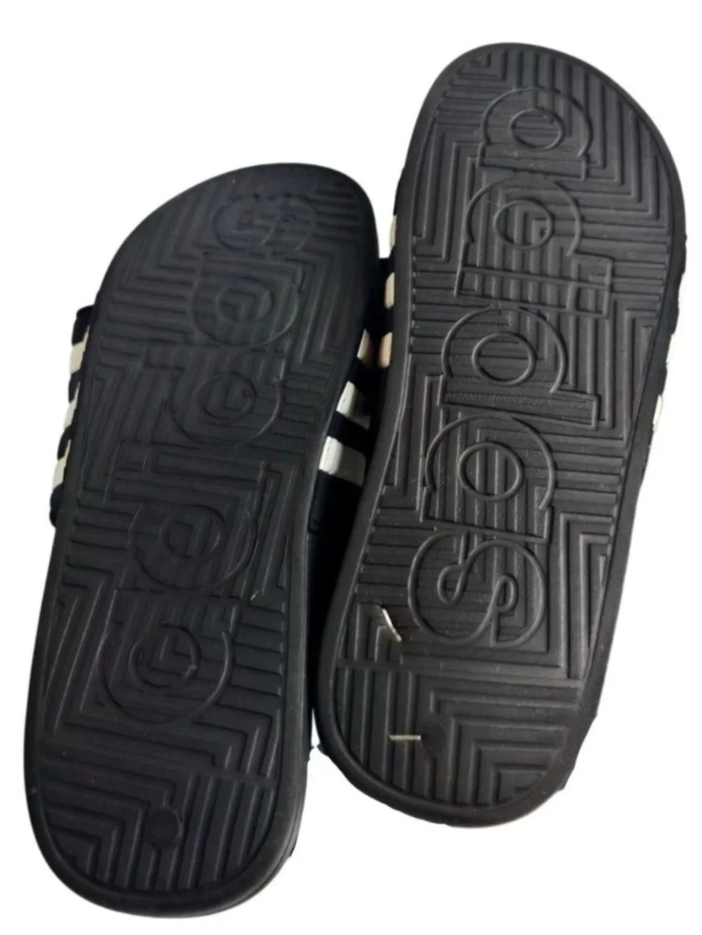 Adidas Mens 12 Adissage Slides Black White Adjustable Slip On Massage Footbed